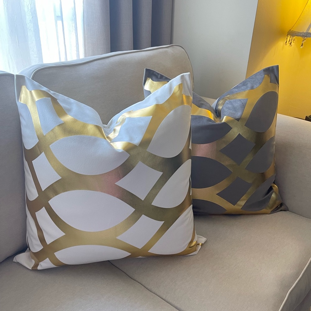 Two Luxury velvet  pillow grey,white, black with foil gold print Cover - Picture 16 of 17
